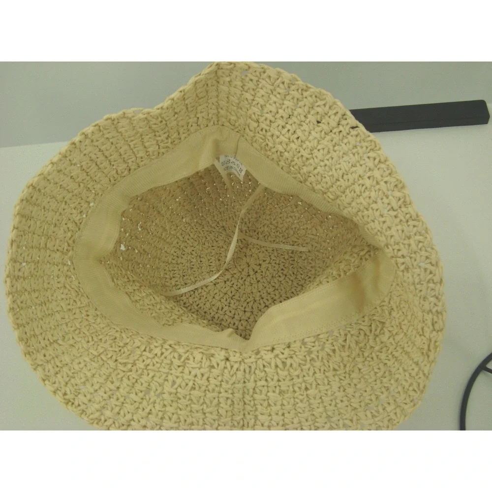 Women's Beige Straw Bucket Hat Paper Crochet Sun Beach Summer Travel One Size - Picture 5 of 6